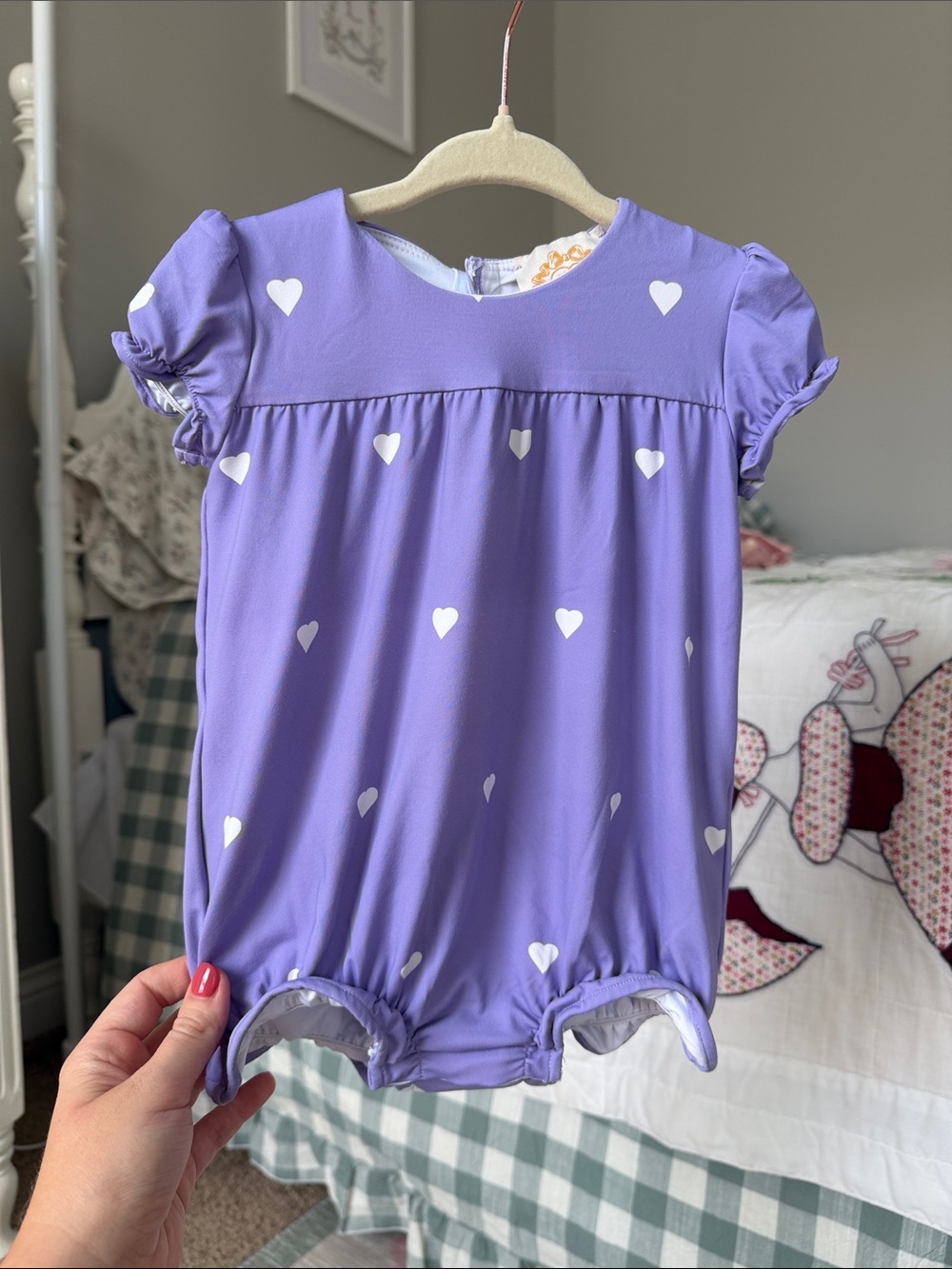 TBBC Lavender Heart Print Baby One-Piece Bubble Swimsuit